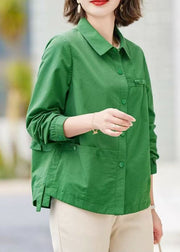 Beautiful Tea Green Oversized Cotton Shirt Tops Spring