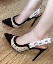 Beautiful Tulle Splicing Stiletto Sandals Black Dot Suede