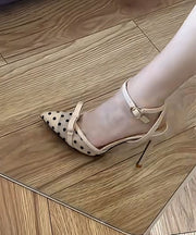 Beautiful Tulle Splicing Stiletto Sandals Black Dot Suede