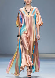 Beautiful V Neck Tie Dye Silk Vacation Dresses Half Sleeve