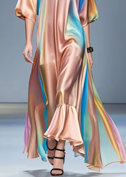 Beautiful V Neck Tie Dye Silk Vacation Dresses Half Sleeve