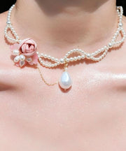 Beautiful White Alloy Pearl Beading Floral Gratuated Bead Necklace