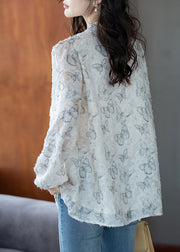 Beautiful White Butterfly Chiffon Eyelash Shirt Tops Fall