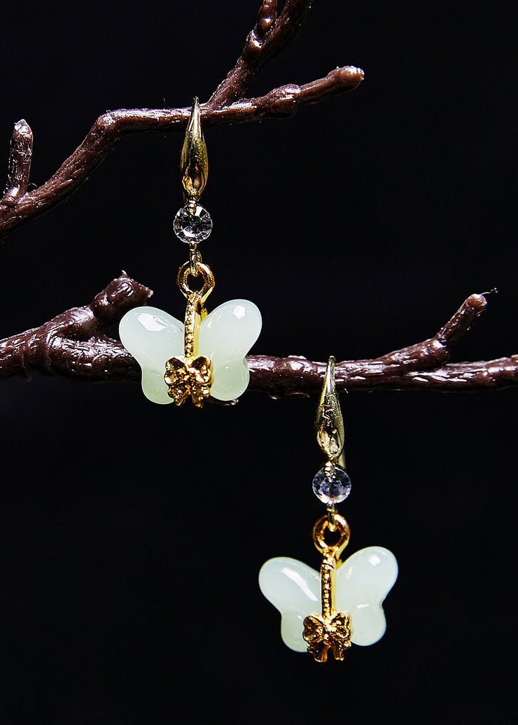 Beautiful White Butterfly Jade Gilding Drop Earrings
