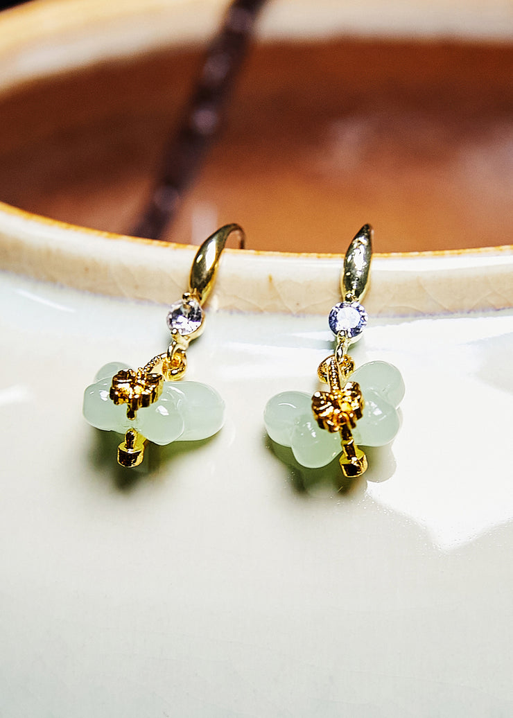 Beautiful White Butterfly Jade Gilding Drop Earrings