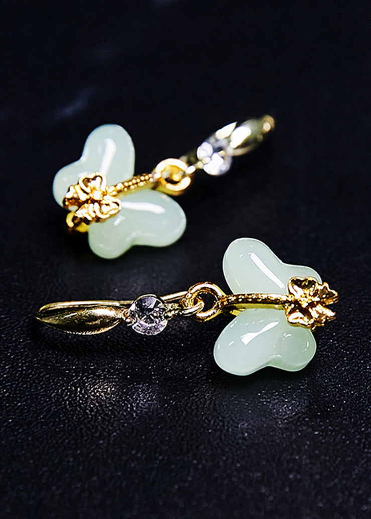 Beautiful White Butterfly Jade Gilding Drop Earrings