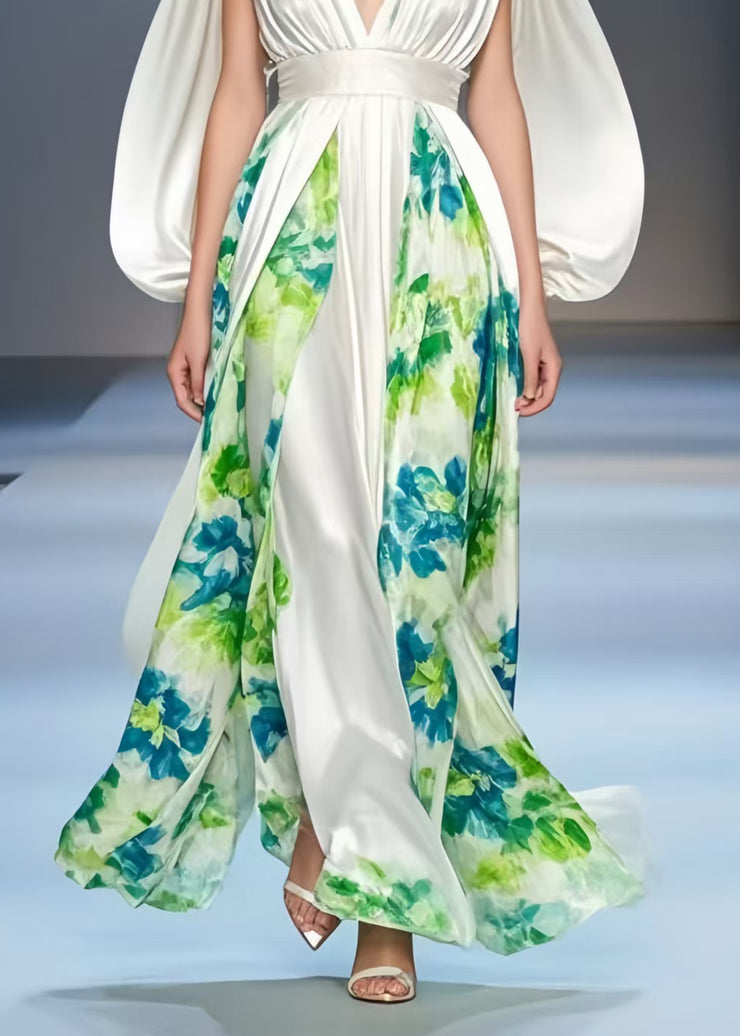 Beautiful White Cinched Patchwork Silk Dress Cloak Sleeves