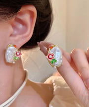 Beautiful White Copper Alloy Asymmetrical Pearl Stud Earrings
