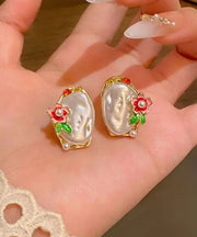 Beautiful White Copper Alloy Asymmetrical Pearl Stud Earrings