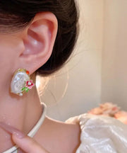 Beautiful White Copper Alloy Asymmetrical Pearl Stud Earrings