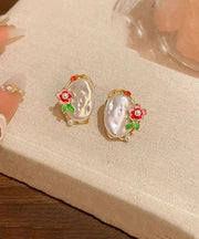 Beautiful White Copper Alloy Asymmetrical Pearl Stud Earrings