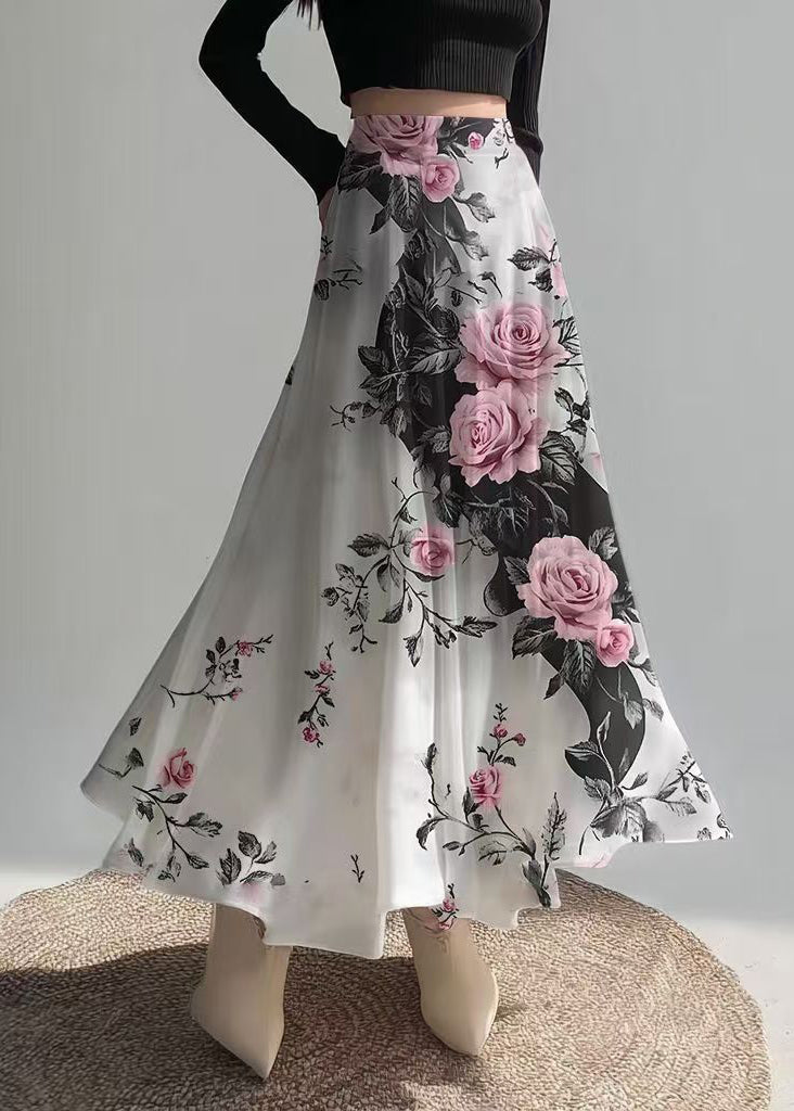 Beautiful White Floral Exra Large Hem Chiffon Holiday Skirt Summer