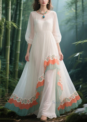 Beautiful White Lace Patchwork Exra Large Hem Tulle Holiday Dress Summer
