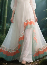 Beautiful White Lace Patchwork Exra Large Hem Tulle Holiday Dress Summer