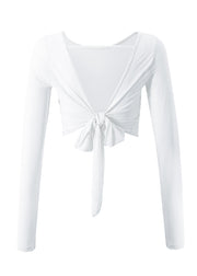 Beautiful White O-Neck Backless Tie Waist Thin Yoga Top