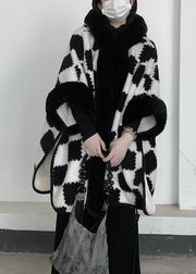Beautiful White Oversized Plaid Woolen Hooded Jacket Winter