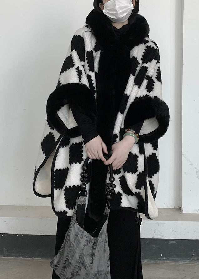 Beautiful White Oversized Plaid Woolen Hooded Jacket Winter