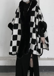 Beautiful White Oversized Plaid Woolen Hooded Jacket Winter