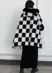 Beautiful White Oversized Plaid Woolen Hooded Jacket Winter