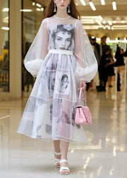 Beautiful White Print Chiffon Perspective Dresses Summer