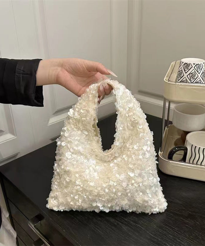 Beautiful White Sequins Womens Tote Handbag