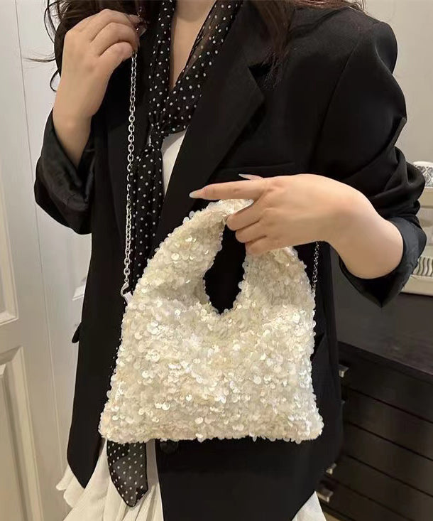 Beautiful White Sequins Womens Tote Handbag