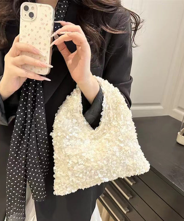 Beautiful White Sequins Womens Tote Handbag