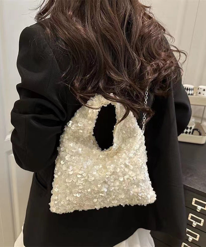 Beautiful White Sequins Womens Tote Handbag