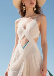 Beautiful White Sheer Hollow Out Tulle Beach Dress Summer