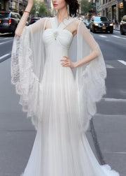 Beautiful White Silm Fit With Shawl Tulle Vestidos Dresses Summer