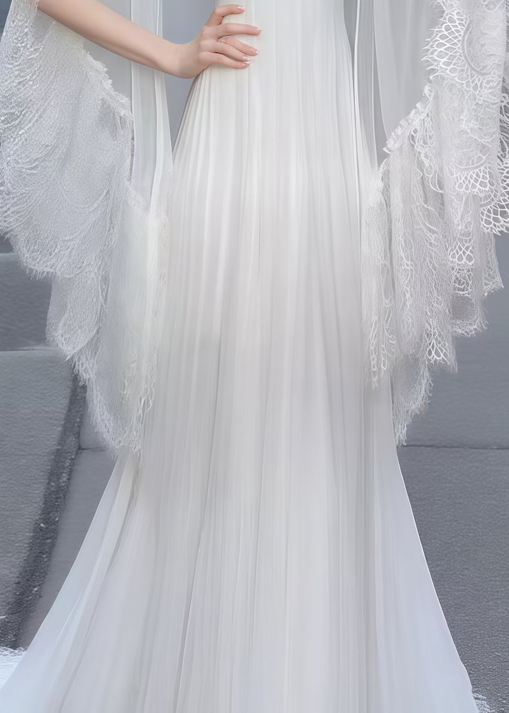 Beautiful White Silm Fit With Shawl Tulle Vestidos Dresses Summer
