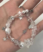 Beautiful White Stainless Steel Star Double-Layer Pearl Charm Bracelet