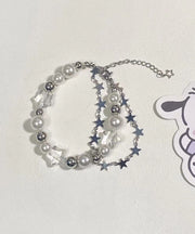 Beautiful White Stainless Steel Star Double-Layer Pearl Charm Bracelet