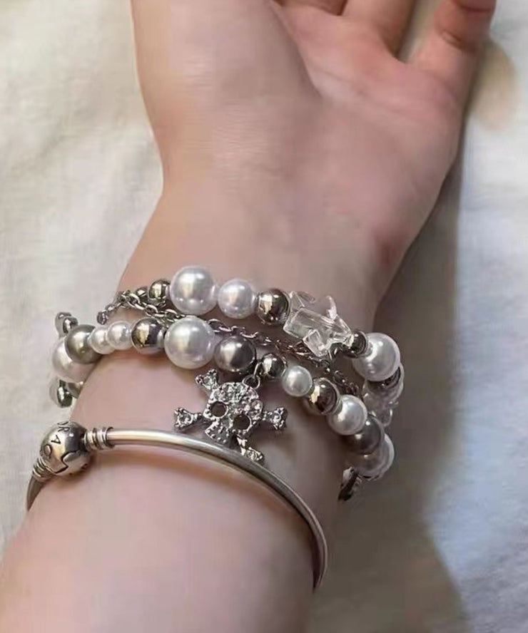 Beautiful White Stainless Steel Star Double-Layer Pearl Charm Bracelet