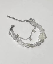 Beautiful White Stainless Steel Star Double-Layer Pearl Charm Bracelet