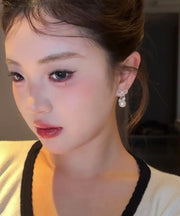 Beautiful White Sterling Silver Alloy Pearl Bow Drop Earrings