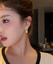Beautiful White Sterling Silver Alloy Pearl Bow Drop Earrings