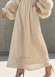 Beautiful White V Neck Patchwork Faux Fur Ankle Dress Lantern Sleeve