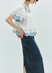 Beautiful Yellow Embroidered Puff Sleeve Cotton Shirt