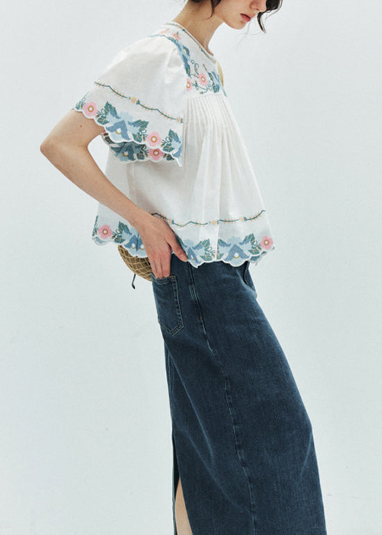 Beautiful Yellow Embroidered Puff Sleeve Cotton Shirt