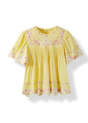 Beautiful Yellow Embroidered Puff Sleeve Cotton Shirt
