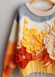 Beautiful Yellow Floral  Cozy Cotton Knit Top Long Sleeve