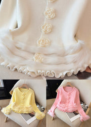 Beautiful Yellow O Neck Fluffy Patchwork Knit Sweater Winter