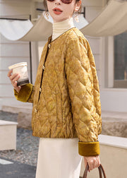 Beautiful Yellow O Neck Pockets Jacquard Fine Cotton Filled Jacket Winter