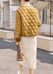 Beautiful Yellow O Neck Pockets Jacquard Fine Cotton Filled Jacket Winter