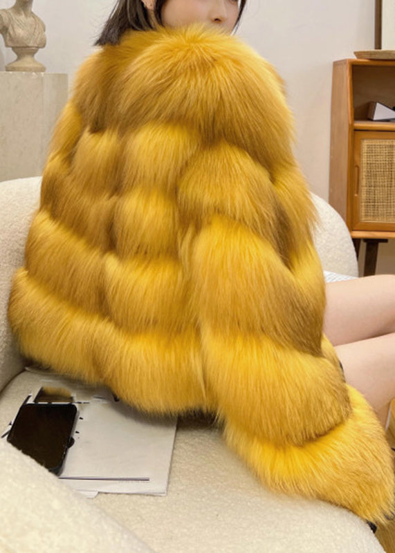Beautiful Yellow Patchwork Leather And Fur Coats Winter