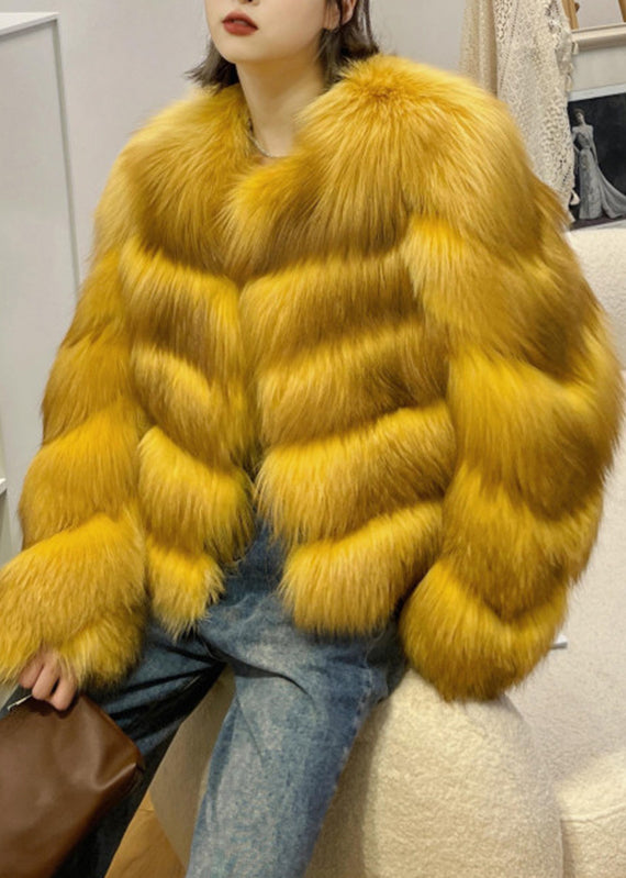 Beautiful Yellow Patchwork Leather And Fur Coats Winter