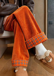 Beautiful Yellow Pockets Patchwork Corduroy Wide Leg Pants Fall