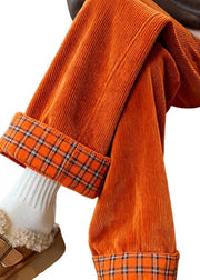 Beautiful Yellow Pockets Patchwork Corduroy Wide Leg Pants Fall