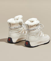 Beige Boots Platform Cowhide Leather Fitted Splicing Lace Up